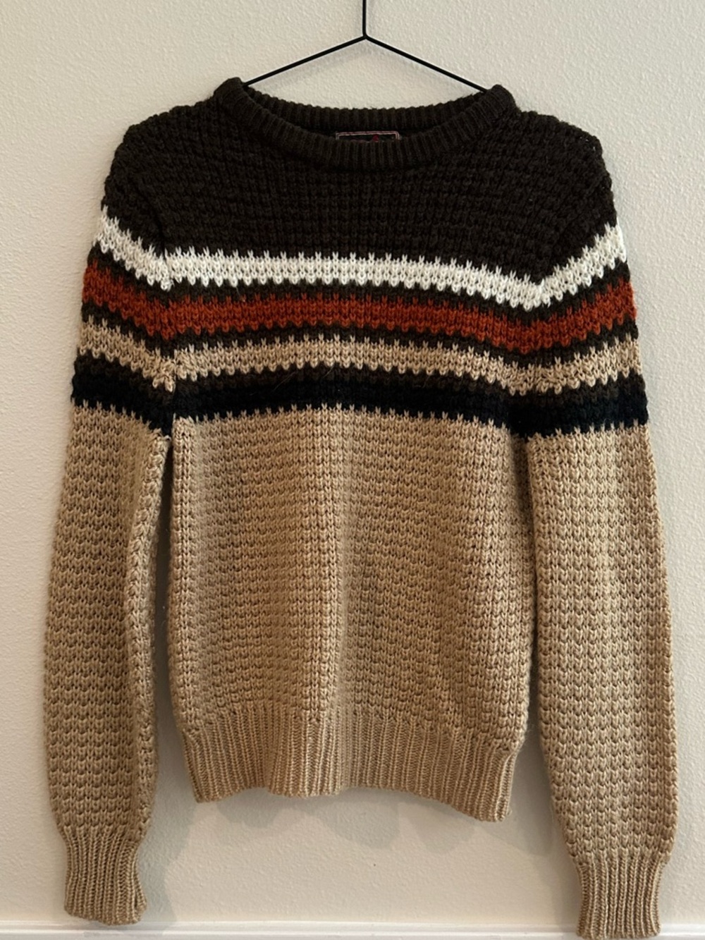 VTG Youngbloods Striped Knit Sweater Brown Rust Tan S Small Western Retro